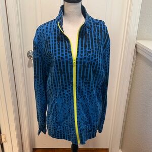 Classic Sports Activewear Blue and Black Zip-Up Jacket with yellow zipper. XL